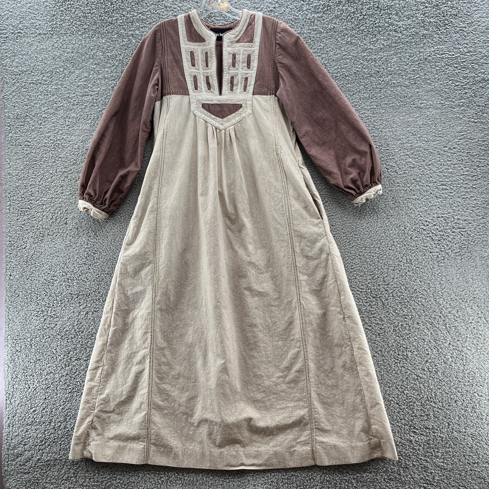 VTG 70s Sergio Bustamante Dress Large Tan Mexican Hippie Peasant Boho Maxi